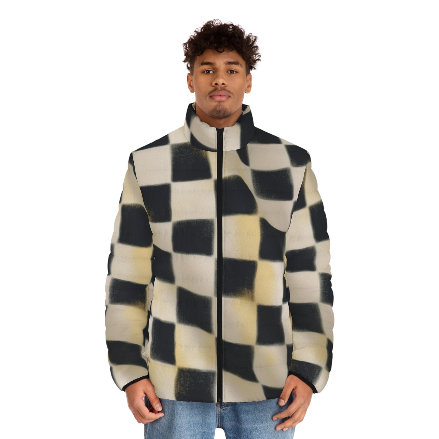 Stylish Checkered Men's Puffer Jacket - Modern Winter Outerwear