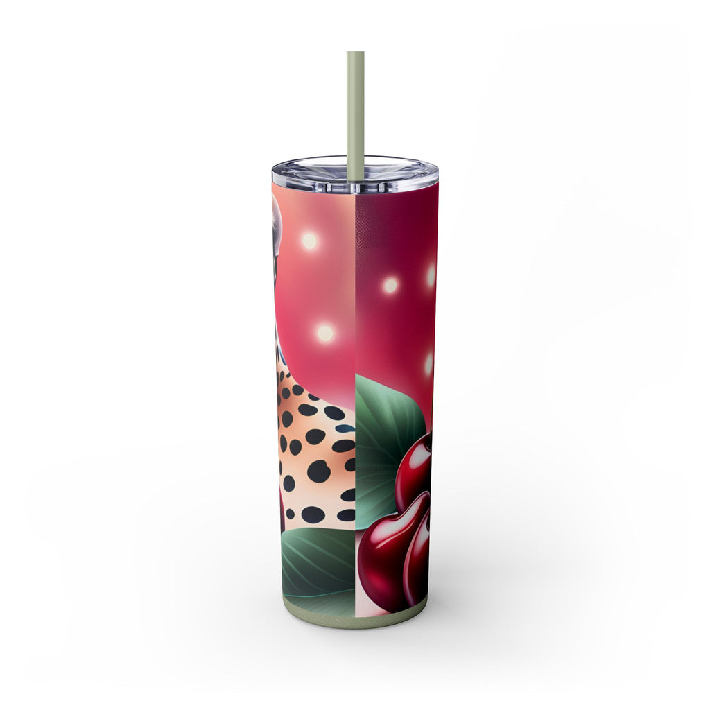 Wild Cherry Leopard Skinny Tumbler with Straw, 20oz - Vibrant Travel Mug for Nature Lovers