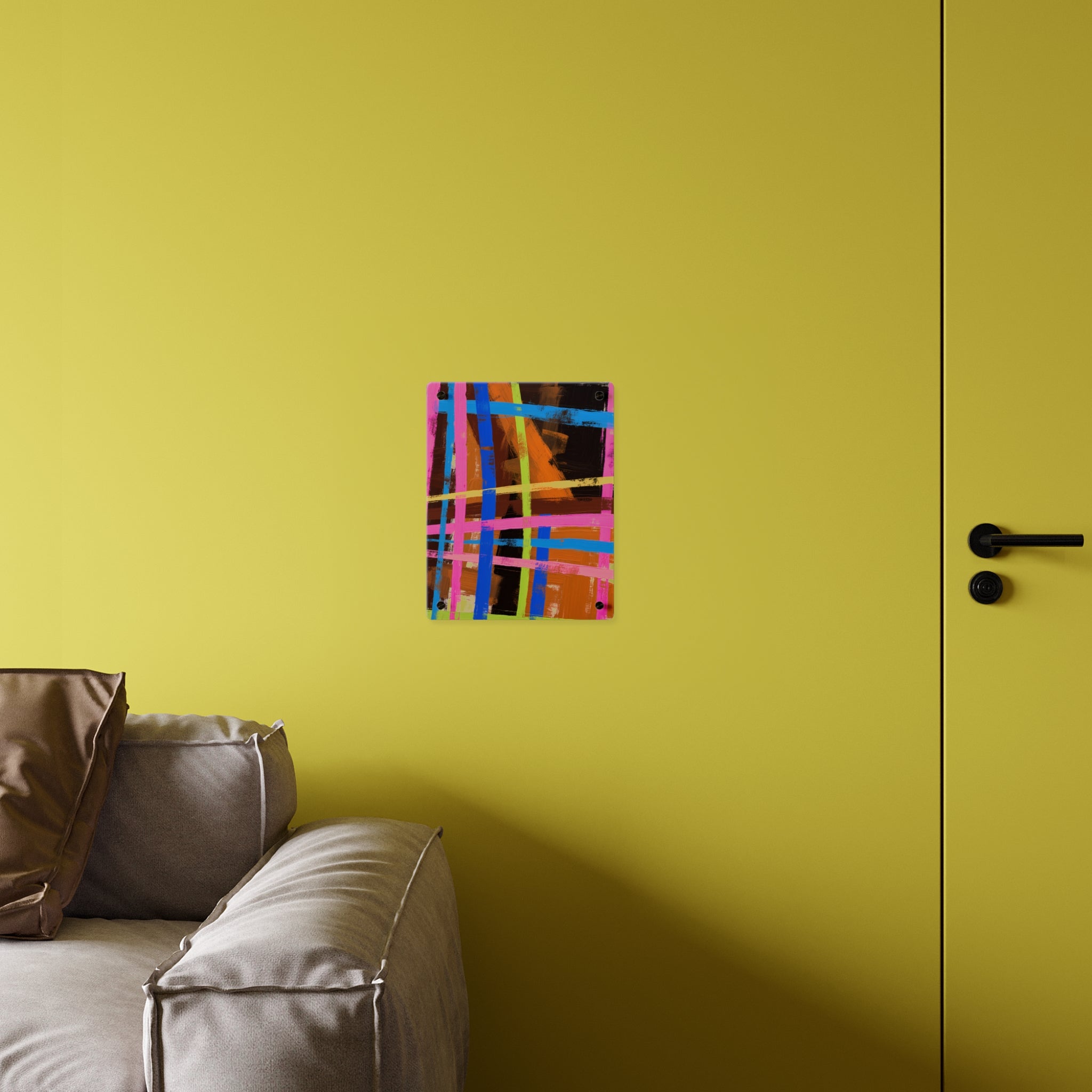 Abstract Neon Grid Acrylic Wall Art Panel — Colorful Modern Geometric Decor