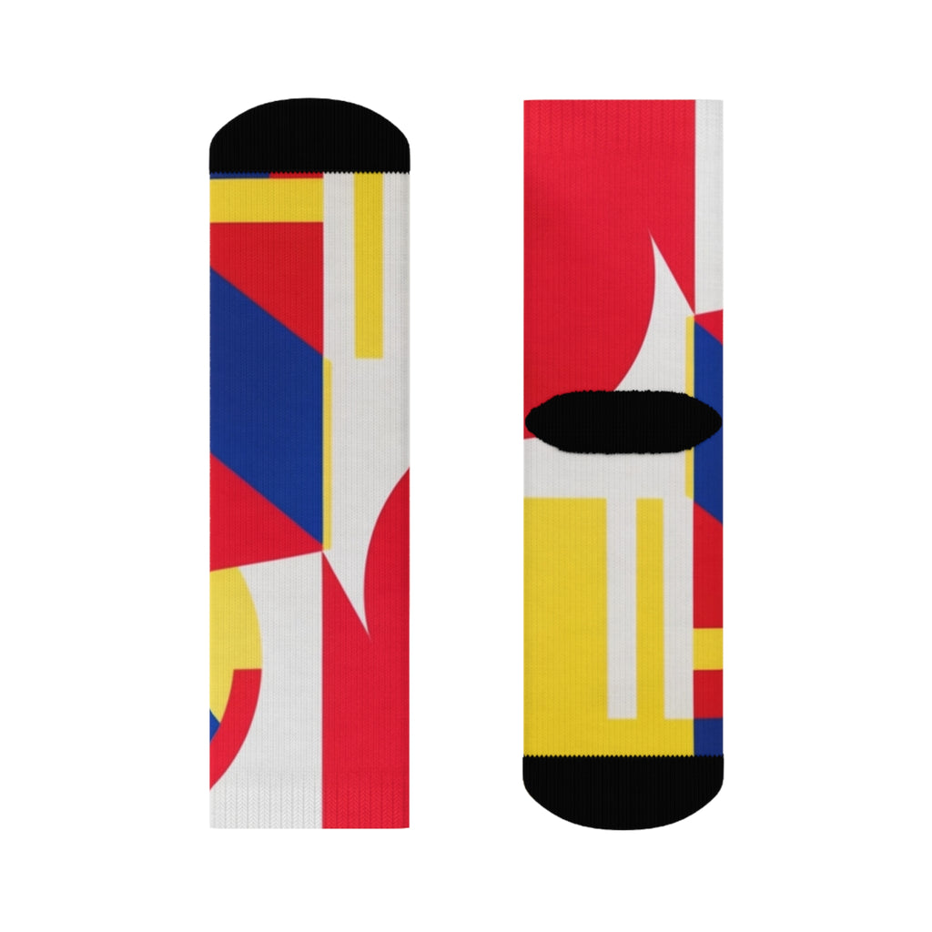 Abstract Color Block Crew Socks