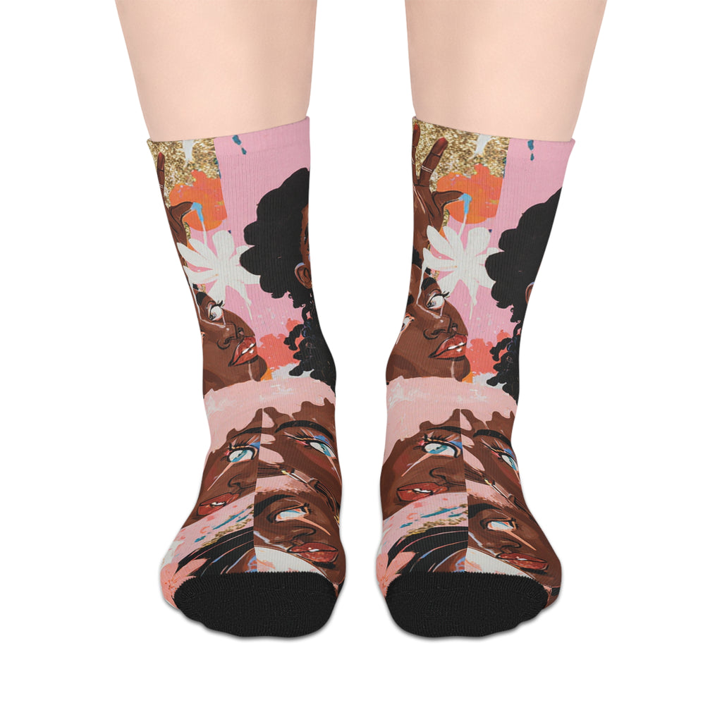 Afro Art Mid‑Calf Socks —