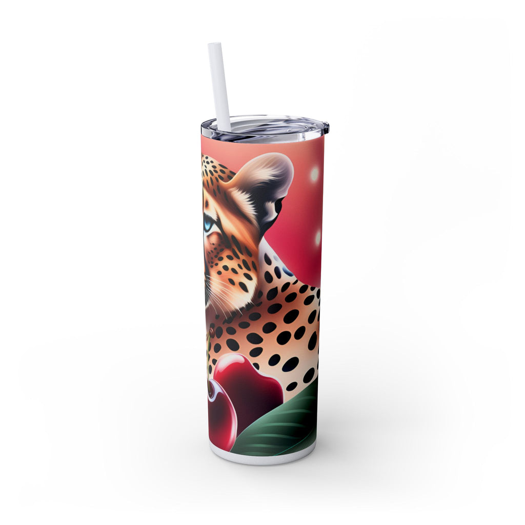 Wild Cherry Leopard Skinny Tumbler with Straw, 20oz - Vibrant Travel Mug for Nature Lovers