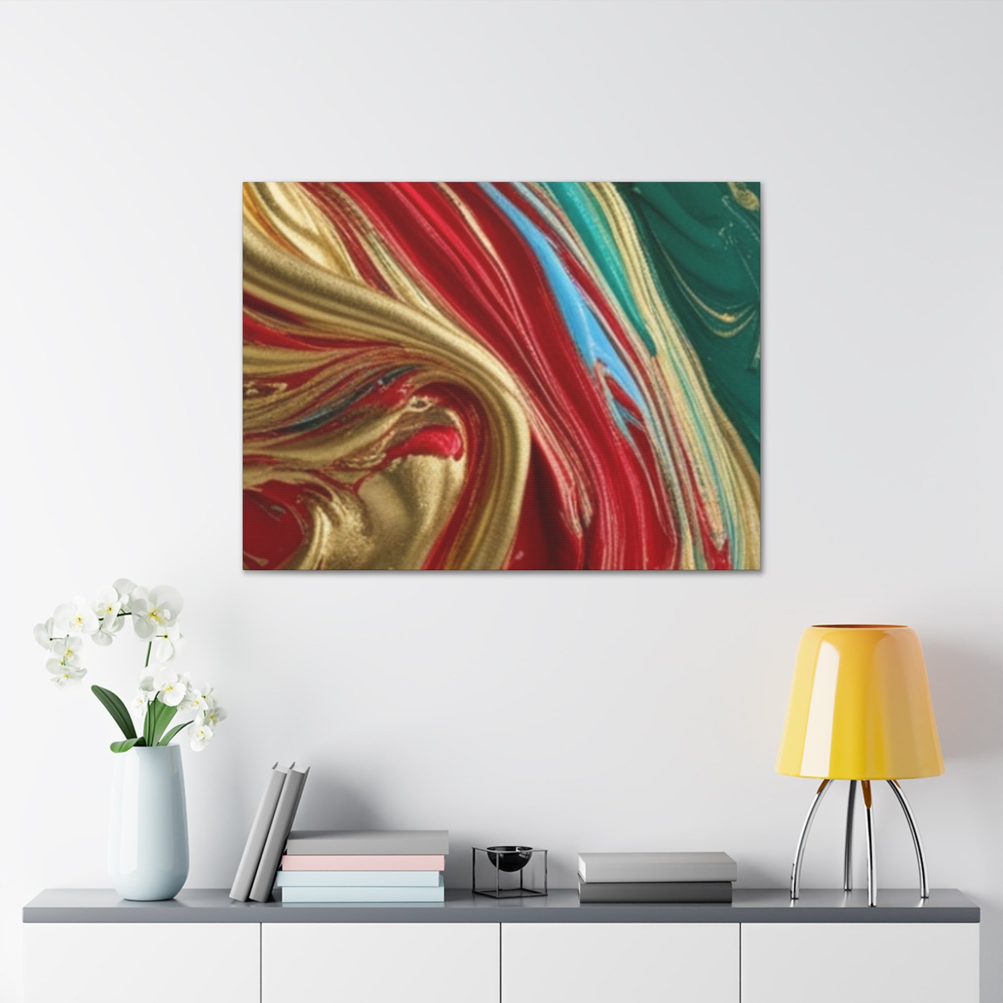 Abstract Swirl – Gold, Red, Blue, and Green Gallery Wrapped Canvas