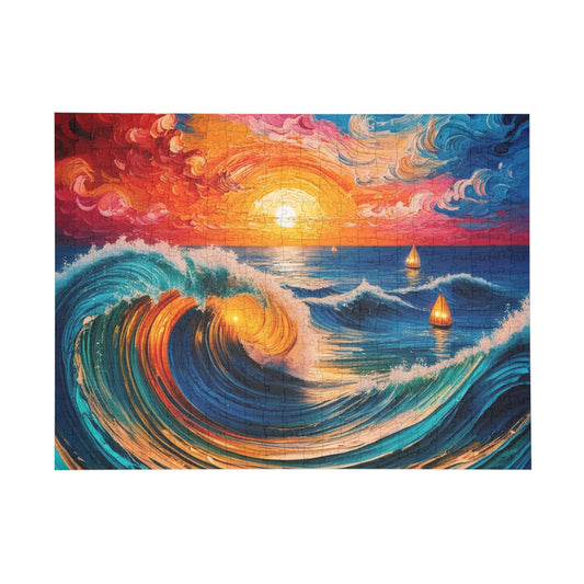 Sunset Waves Puzzle (96, 252, 500, 1000-Piece) – Vibrant Ocean Scene