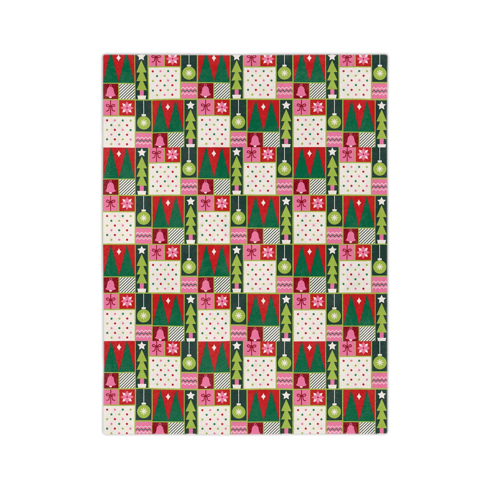 Christmas Patchwork Velvet Blanket — Retro Trees & Ornaments Holiday Throw