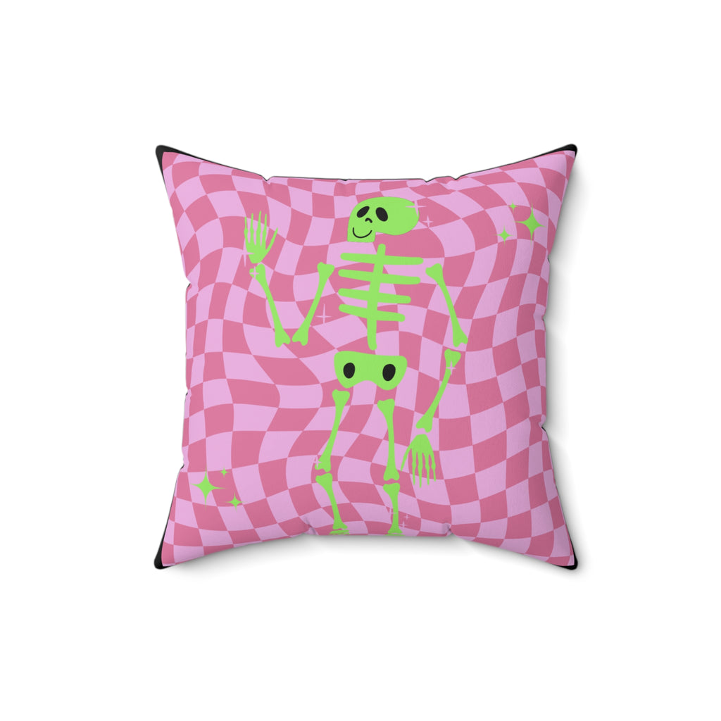 Skeleton Faux Suede Square Pillow