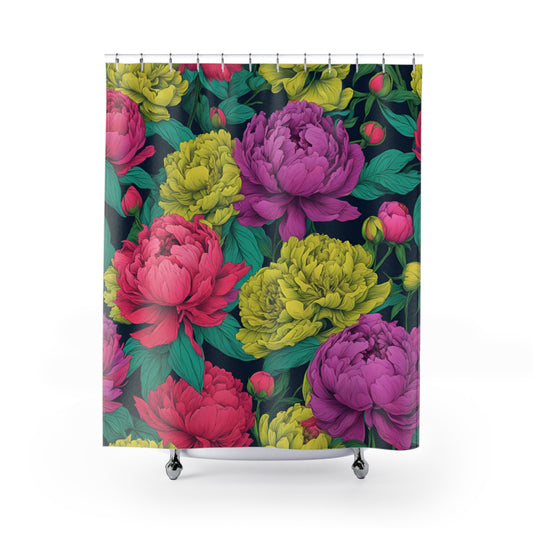 Vibrant Floral Shower Curtain - Colorful Peony Design for Bathroom Decor