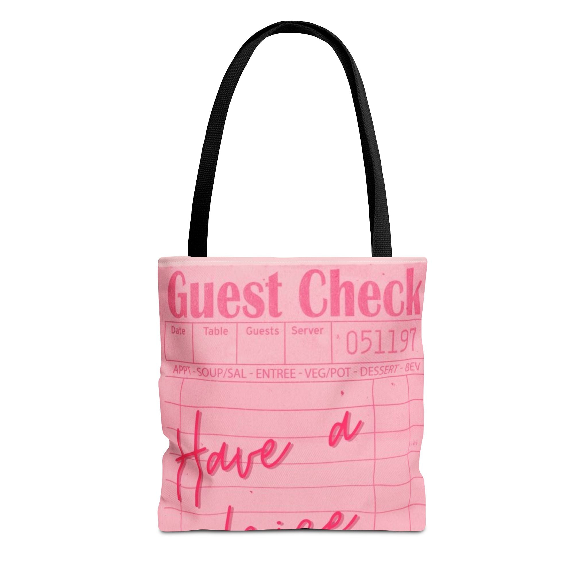 Guest Check Pink Tote Bag — 'Have a Nice Day' Retro Diner AOP Shopper