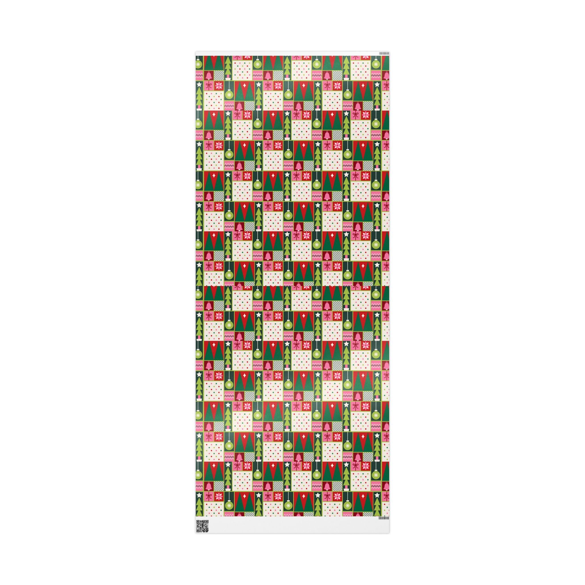 Christmas Patchwork Wrapping Paper Roll — Festive Green & Red Holiday Gift Wrap
