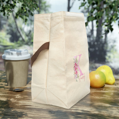 Personalized Floral Canvas Lunch Bag with Strap - Stylish and Eco-Friendly