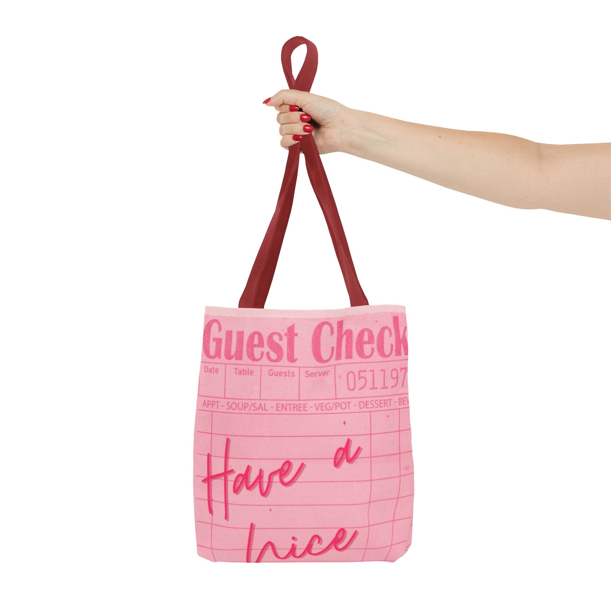 Guest Check Pink Tote Bag — 'Have a Nice Day' Retro Diner AOP Shopper