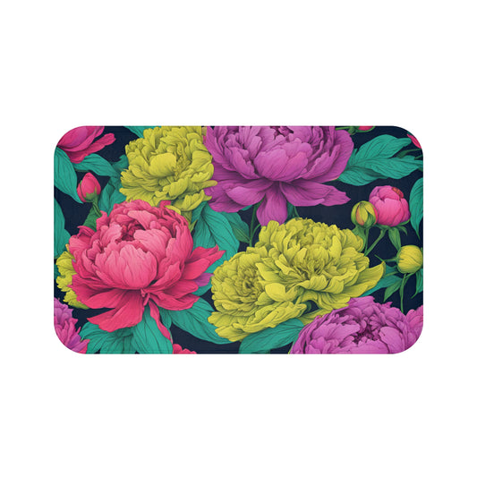 Vibrant Floral Bath Mat - Colorful Peony Design for Bathroom Decor